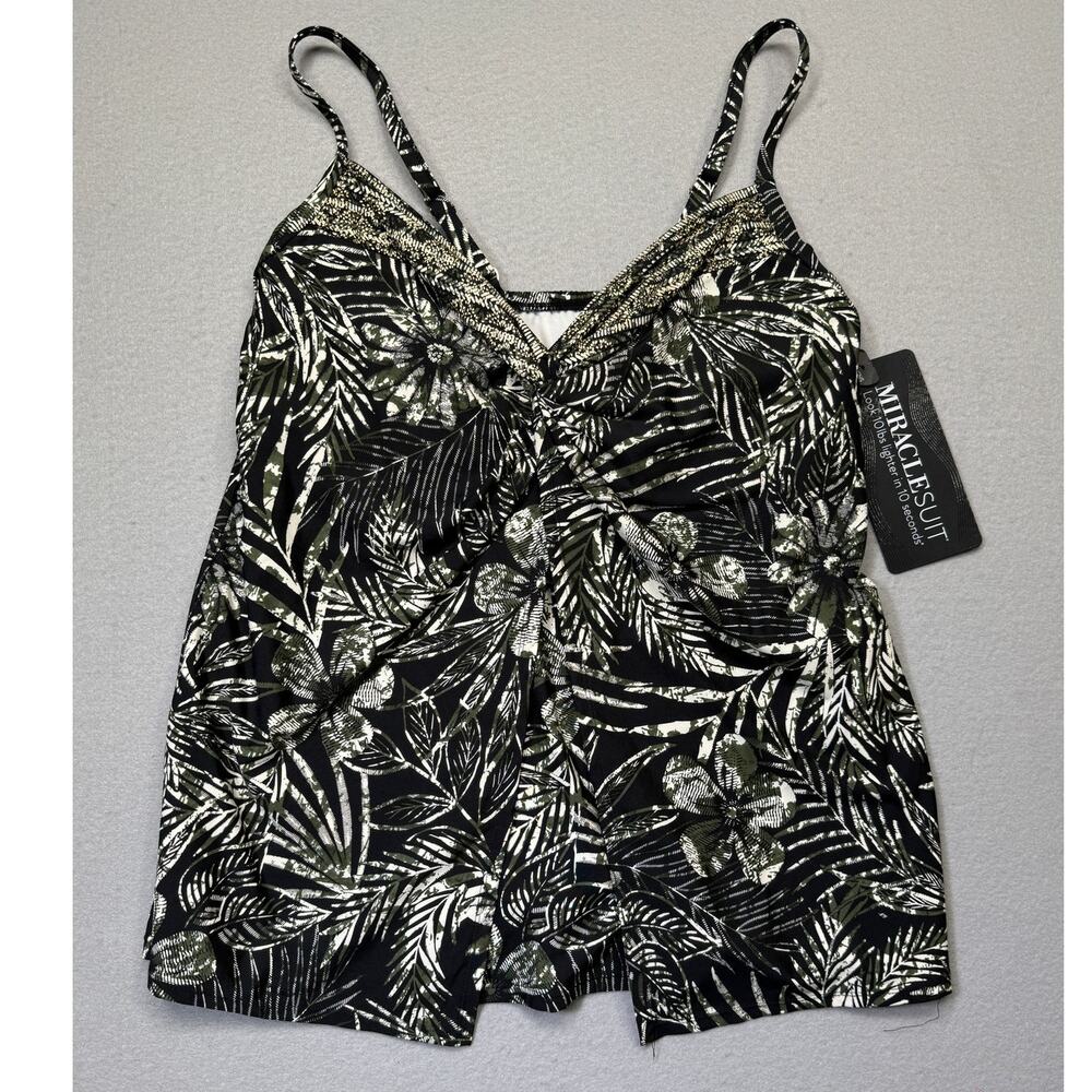 Miraclesuit Love Knot Underwire Tankini Top, Zahara black/white/green 22W $154